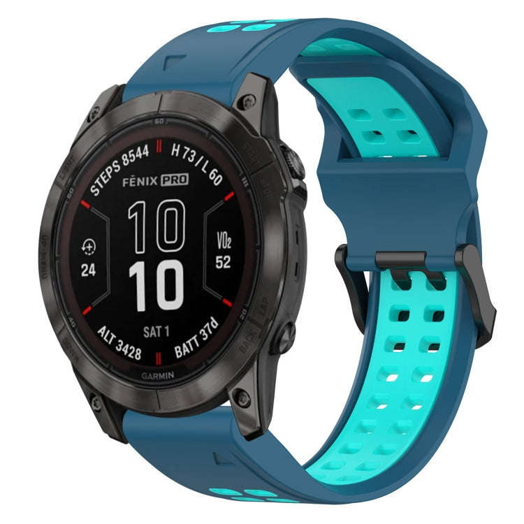 For Garmin Fenix 7X Pro 51mm Two Color Reverse Buckle 26mm Silicone Watch Band(Blue+Water Duck)
