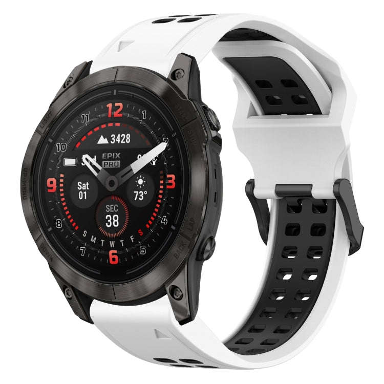 For Garmin Epix Pro 51mm Two Color Reverse Buckle 26mm Silicone Watch Band(White+Black)