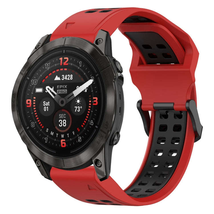 For Garmin Epix Pro 51mm Two Color Reverse Buckle 26mm Silicone Watch Band(Red+Black)