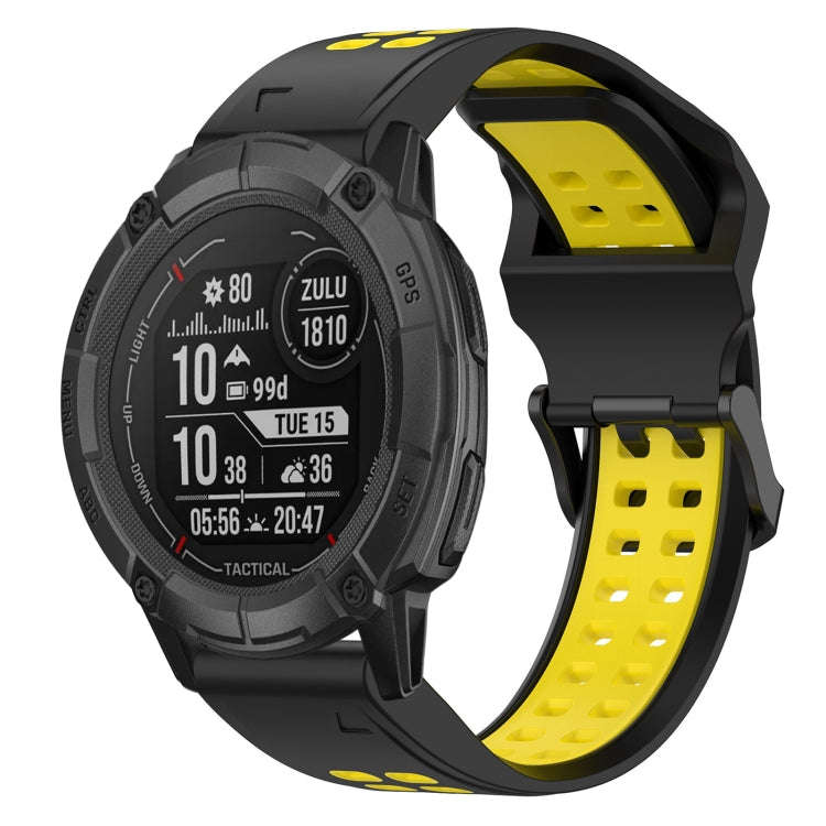 For Garmin Instinct 2X Solar Two Color Reverse Buckle 26mm Silicone Watch Band(Black+Yellow)