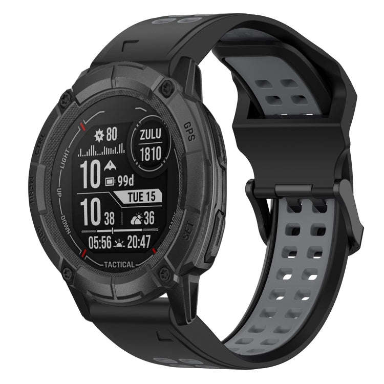 For Garmin Instinct 2X Solar Two Color Reverse Buckle 26mm Silicone Watch Band(Black+Grey)