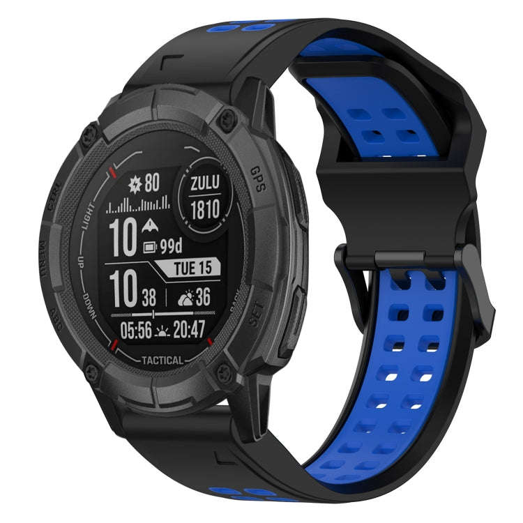 For Garmin Instinct 2X Solar Two Color Reverse Buckle 26mm Silicone Watch Band(Black+Blue)