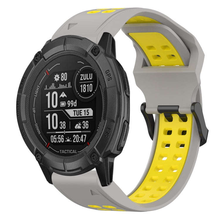 For Garmin Instinct 2X Solar Two Color Reverse Buckle 26mm Silicone Watch Band(Grey+Yellow)