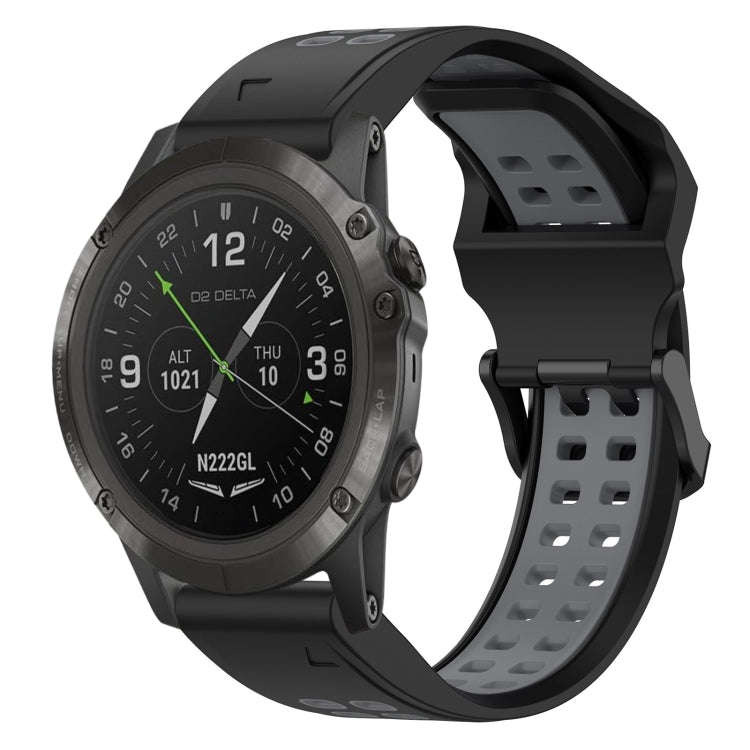 For Garmin D2 Delta PX Two Color Reverse Buckle 26mm Silicone Watch Band(Black+Grey)