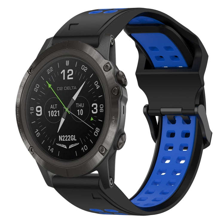 For Garmin D2 Delta PX Two Color Reverse Buckle 26mm Silicone Watch Band(Black+Blue)