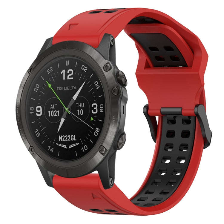 For Garmin D2 Delta PX Two Color Reverse Buckle 26mm Silicone Watch Band(Red+Black)