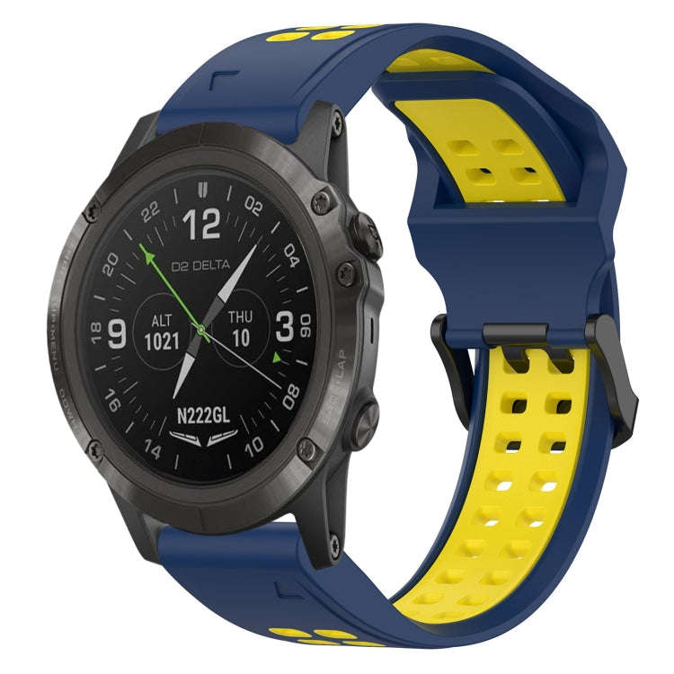 For Garmin D2 Delta PX Two Color Reverse Buckle 26mm Silicone Watch Band(Blue+Yellow)