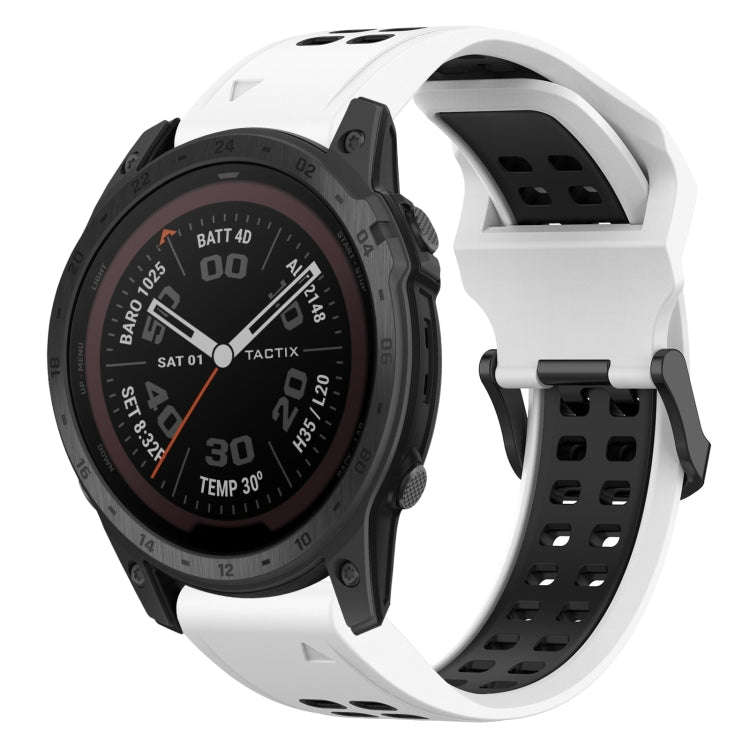 For Garmin TACTIX 7 Pro Two Color Reverse Buckle 26mm Silicone Watch Band(White+Black)