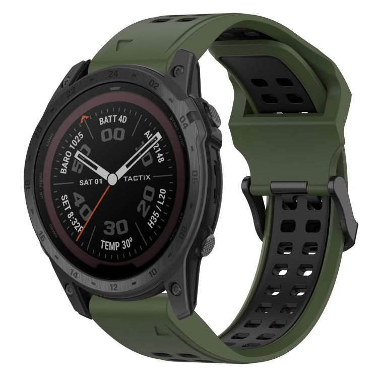 For Garmin TACTIX 7 Pro Two Color Reverse Buckle 26mm Silicone Watch Band(Army Green+Black)