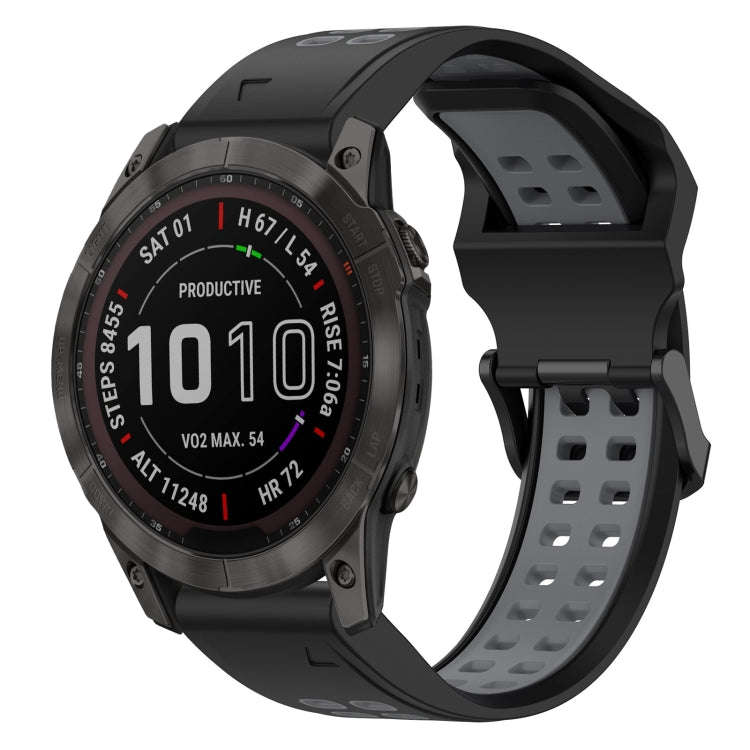 For Garmin Fenix 7X Two Color Reverse Buckle 26mm Silicone Watch Band(Black+Grey)