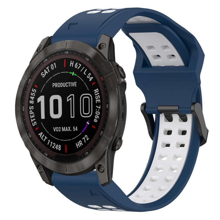 For Garmin Fenix 7X Two Color Reverse Buckle 26mm Silicone Watch Band(Blue+White)
