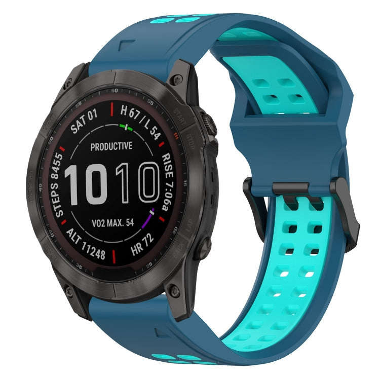 For Garmin Fenix 7X Two Color Reverse Buckle 26mm Silicone Watch Band(Blue+Water Duck)