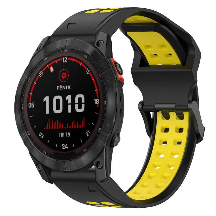 For Garmin Fenix 7X Solar Two Color Reverse Buckle 26mm Silicone Watch Band(Black+Yellow)