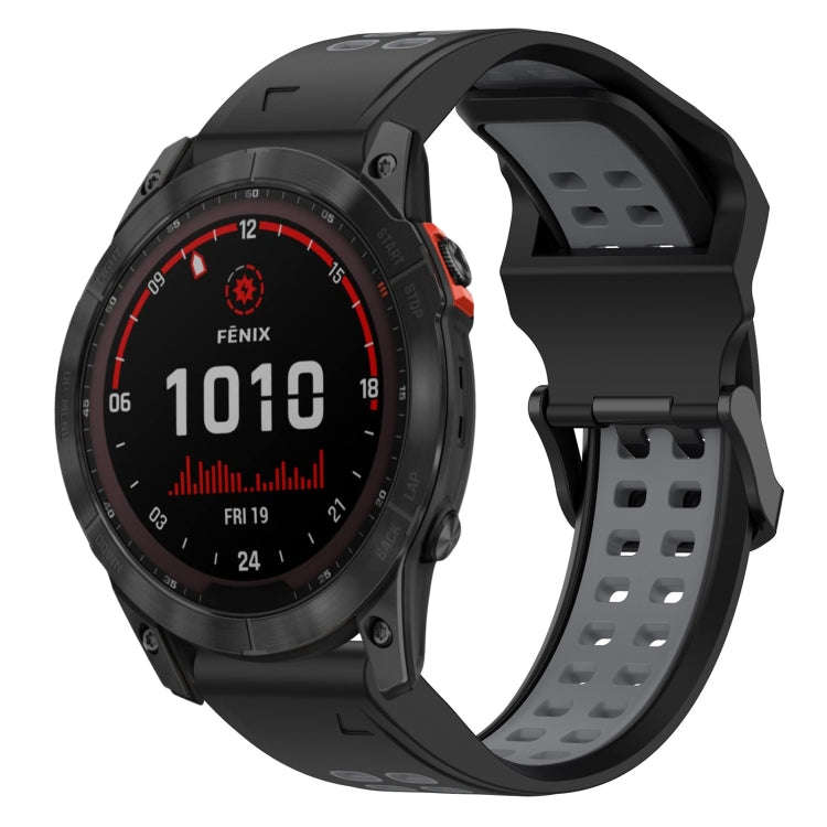 For Garmin Fenix 7X Solar Two Color Reverse Buckle 26mm Silicone Watch Band(Black+Grey)