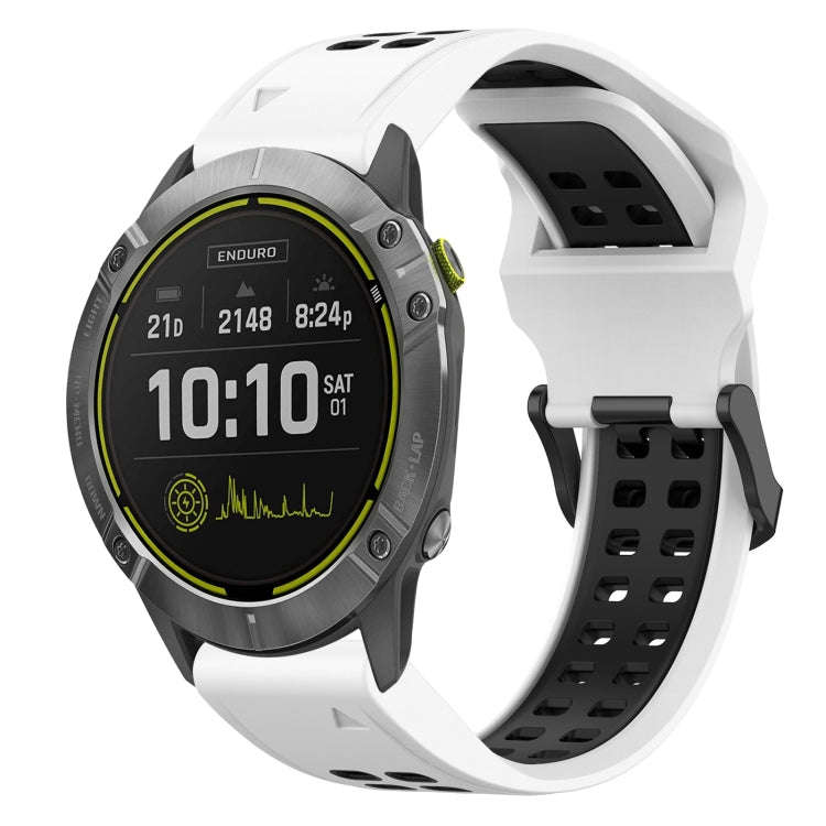 For Garmin Enduro Two Color Reverse Buckle 26mm Silicone Watch Band(White+Black)
