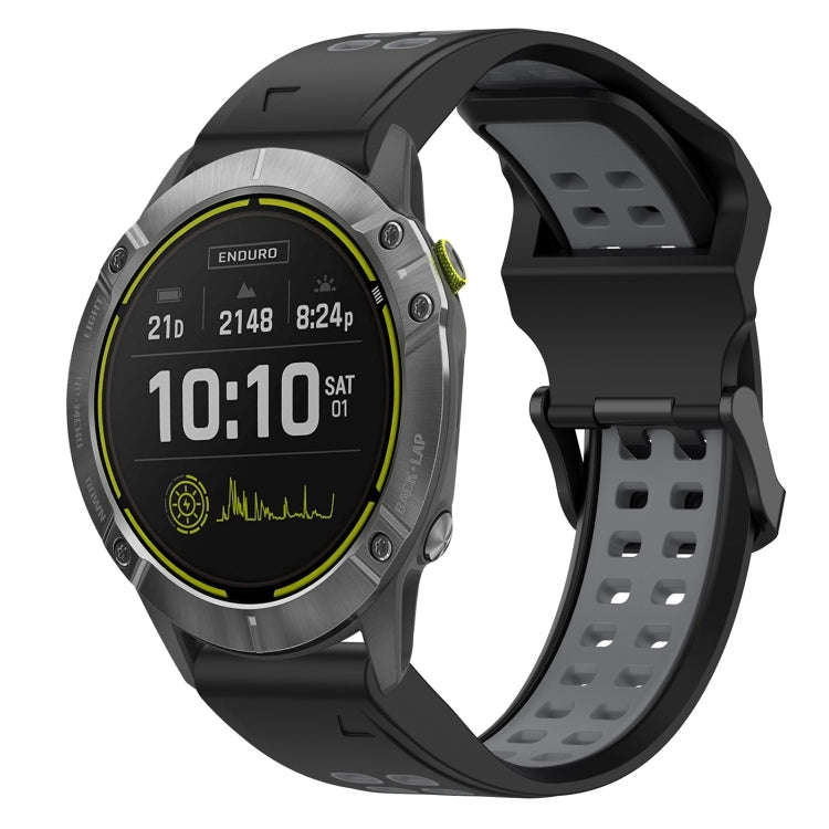 For Garmin Enduro Two Color Reverse Buckle 26mm Silicone Watch Band(Black+Grey)