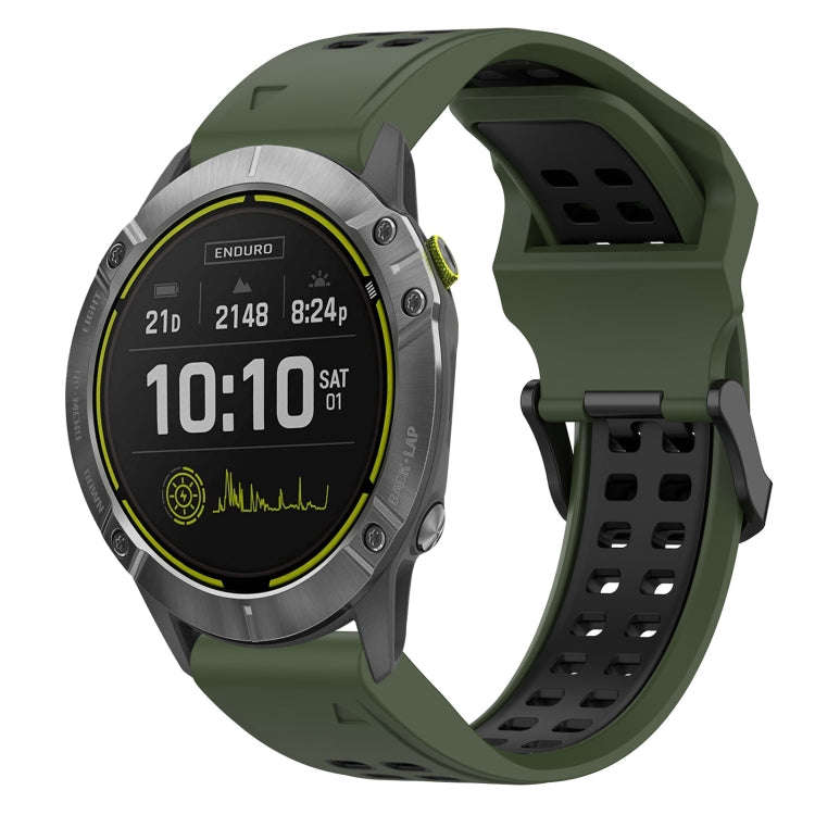 For Garmin Enduro Two Color Reverse Buckle 26mm Silicone Watch Band(Army Green+Black)