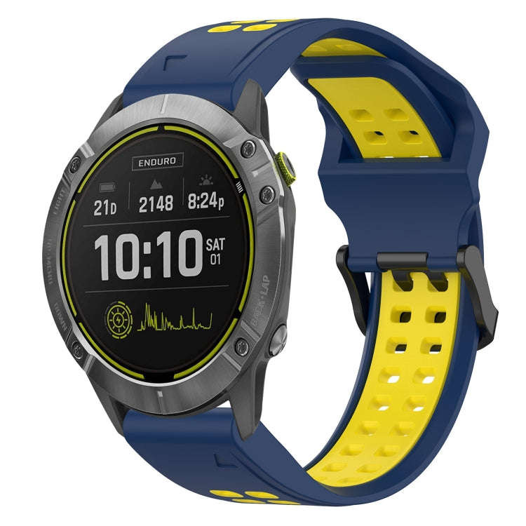 For Garmin Enduro Two Color Reverse Buckle 26mm Silicone Watch Band(Blue+Yellow)