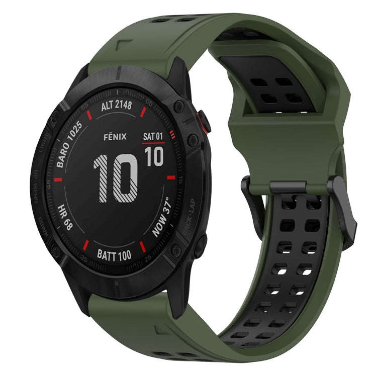 For Garmin Fenix 6X Two Color Reverse Buckle 26mm Silicone Watch Band(Army Green+Black)