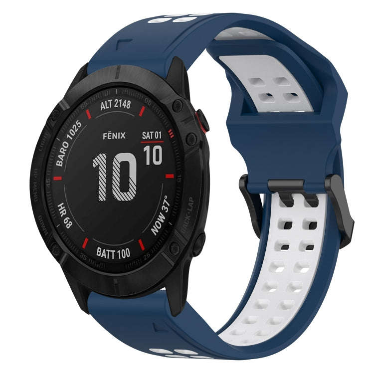 For Garmin Fenix 6X Two Color Reverse Buckle 26mm Silicone Watch Band(Blue+White)