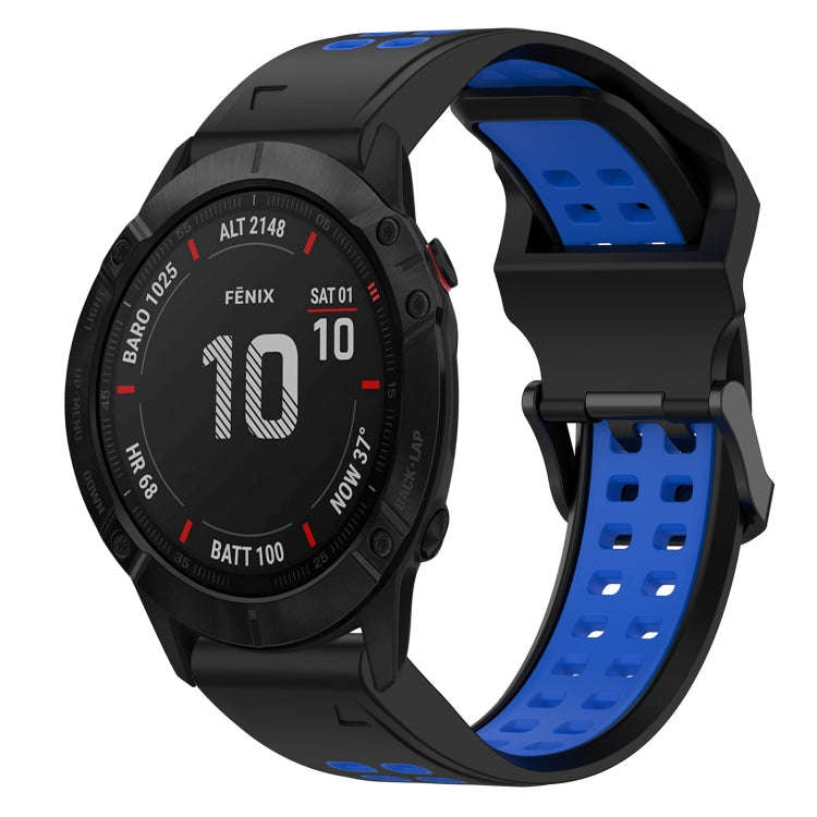 For Garmin Fenix 6X Pro Two Color Reverse Buckle 26mm Silicone Watch Band(Black+Blue)