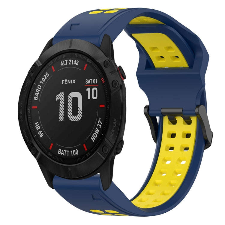 For Garmin Fenix 6X Pro Two Color Reverse Buckle 26mm Silicone Watch Band(Blue+Yellow)