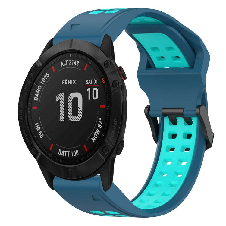 For Garmin Fenix 6X Pro Two Color Reverse Buckle 26mm Silicone Watch Band(Blue+Water Duck)