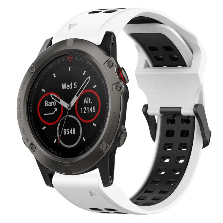 For Garmin Fenix 5X Two Color Reverse Buckle 26mm Silicone Watch Band(White+Black)