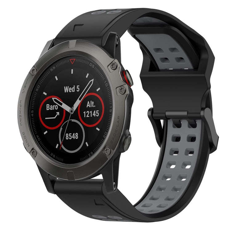 For Garmin Fenix 5X Two Color Reverse Buckle 26mm Silicone Watch Band(Black+Grey)