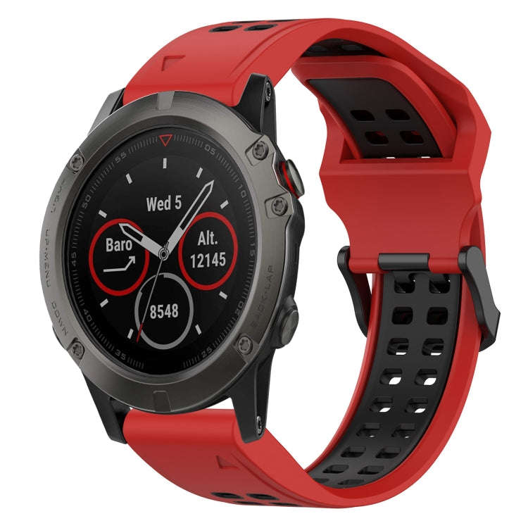 For Garmin Fenix 5X Two Color Reverse Buckle 26mm Silicone Watch Band(Red+Black)
