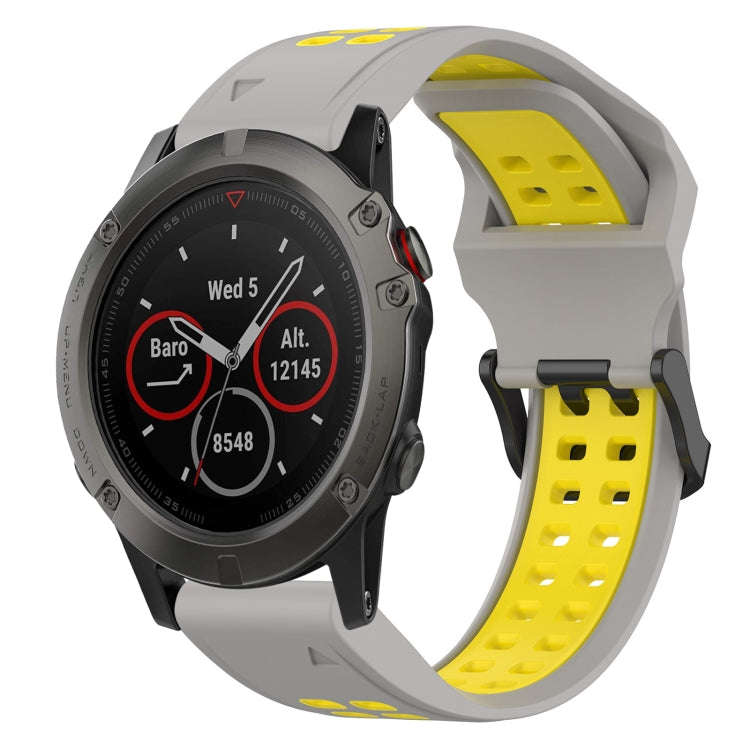 For Garmin Fenix 5X Two Color Reverse Buckle 26mm Silicone Watch Band(Grey+Yellow)