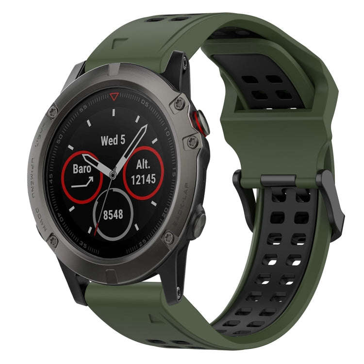 For Garmin Fenix 5X Two Color Reverse Buckle 26mm Silicone Watch Band(Army Green+Black)
