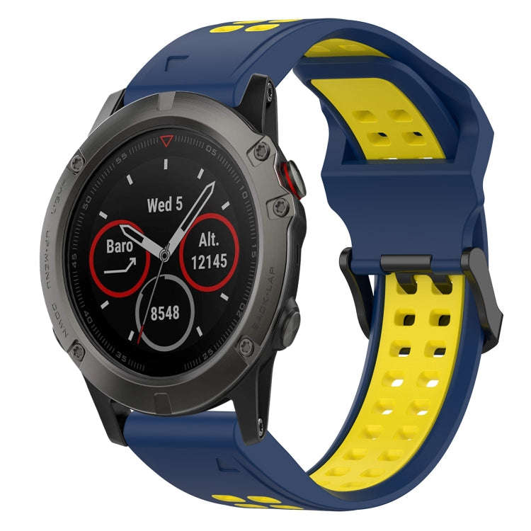 For Garmin Fenix 5X Two Color Reverse Buckle 26mm Silicone Watch Band(Blue+Yellow)
