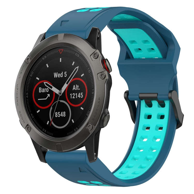 For Garmin Fenix 5X Two Color Reverse Buckle 26mm Silicone Watch Band(Blue+Water Duck)