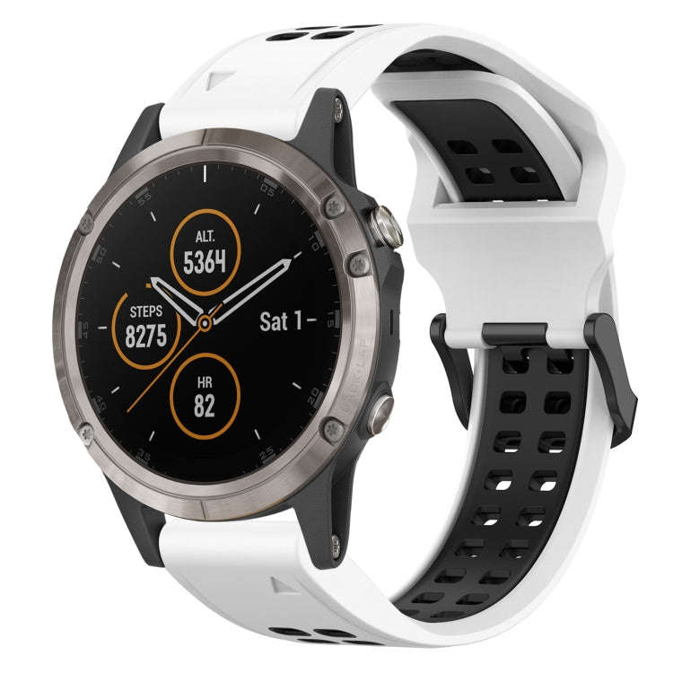 For Garmin Fenix 5X Plus Two Color Reverse Buckle 26mm Silicone Watch Band(White+Black)
