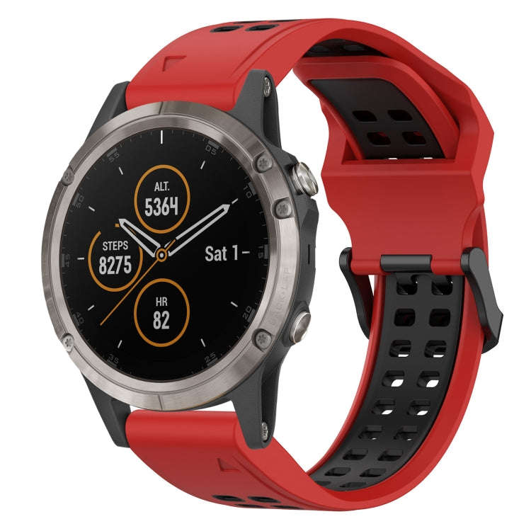 For Garmin Fenix 5X Plus Two Color Reverse Buckle 26mm Silicone Watch Band(Red+Black)