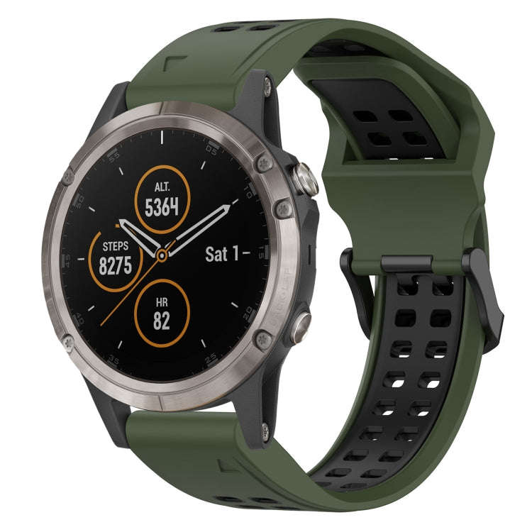 For Garmin Fenix 5X Plus Two Color Reverse Buckle 26mm Silicone Watch Band(Army Green+Black)