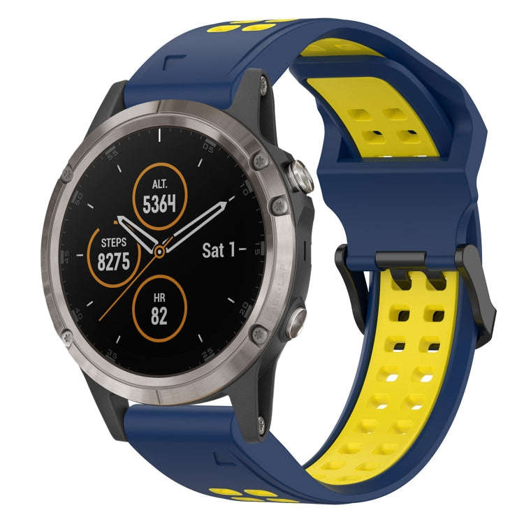 For Garmin Fenix 5X Plus Two Color Reverse Buckle 26mm Silicone Watch Band(Blue+Yellow)