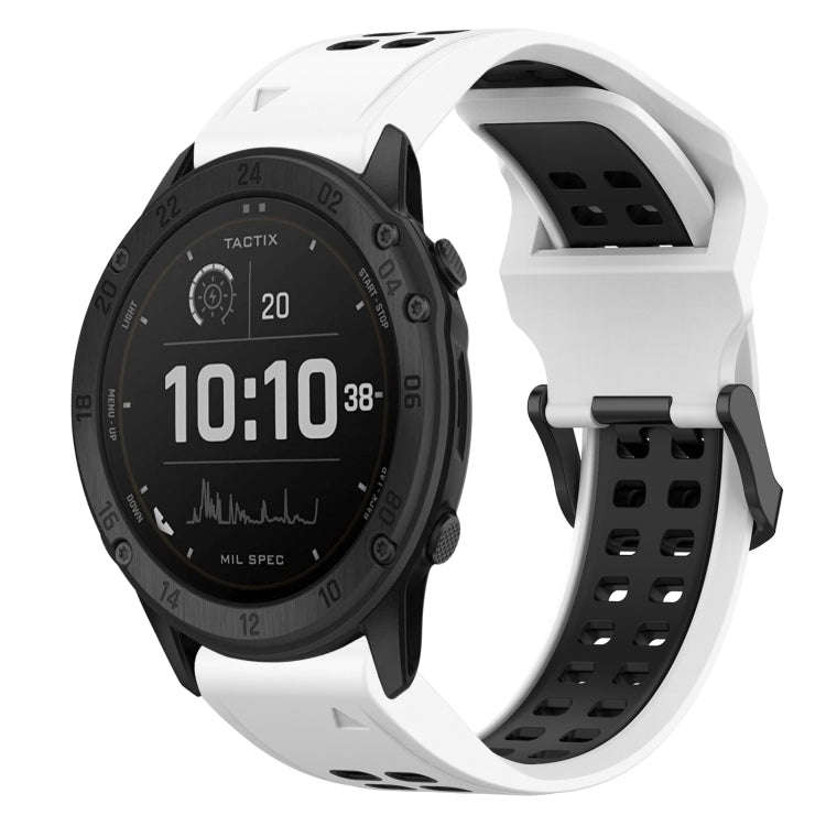 For Garmin TACTIX DELTA Two Color Reverse Buckle 26mm Silicone Watch Band(White+Black)