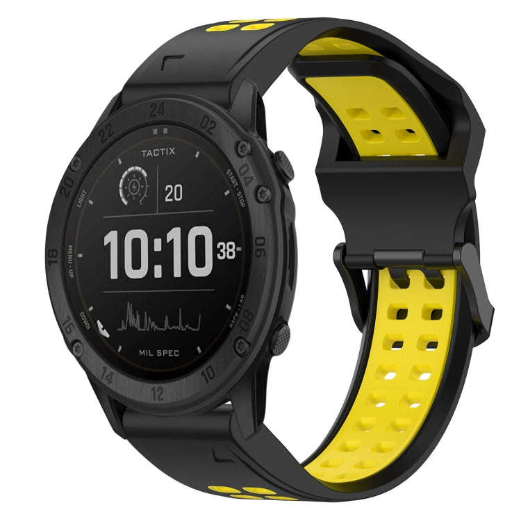 For Garmin TACTIX DELTA Two Color Reverse Buckle 26mm Silicone Watch Band(Black+Yellow)