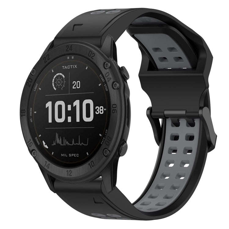 For Garmin TACTIX DELTA Two Color Reverse Buckle 26mm Silicone Watch Band(Black+Grey)