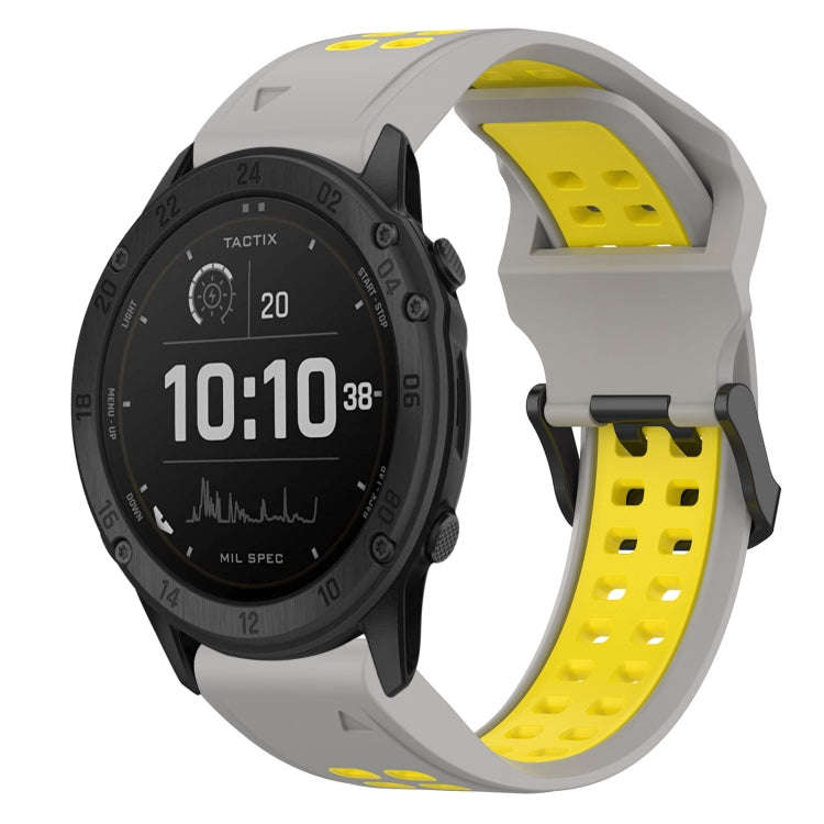 For Garmin TACTIX DELTA Two Color Reverse Buckle 26mm Silicone Watch Band(Grey+Yellow)