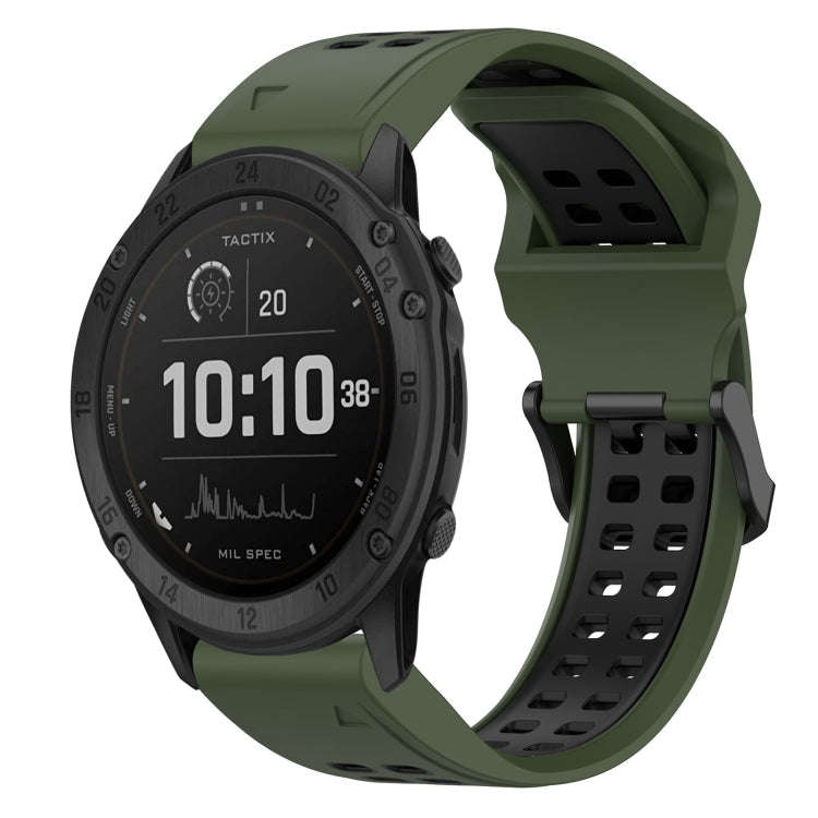 For Garmin TACTIX DELTA Two Color Reverse Buckle 26mm Silicone Watch Band(Army Green+Black)
