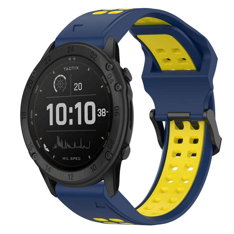 For Garmin TACTIX DELTA Two Color Reverse Buckle 26mm Silicone Watch Band(Blue+Yellow)