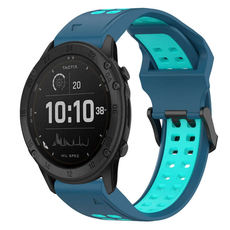For Garmin TACTIX DELTA Two Color Reverse Buckle 26mm Silicone Watch Band(Blue+Water Duck)