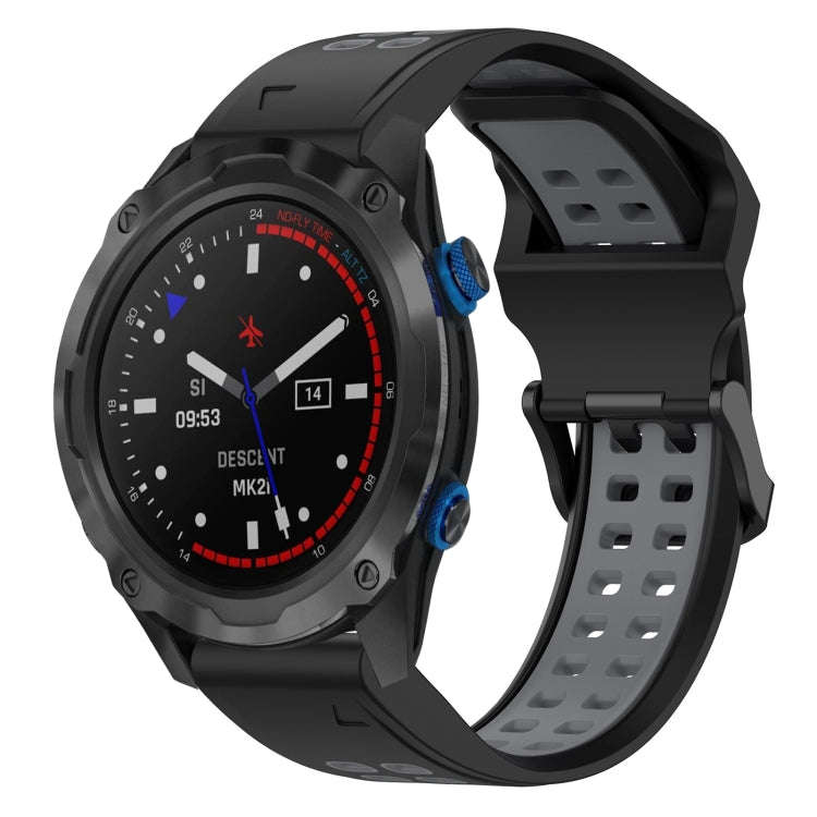 For Garmin Descent MK 2i Two Color Reverse Buckle 26mm Silicone Watch Band(Black+Grey)