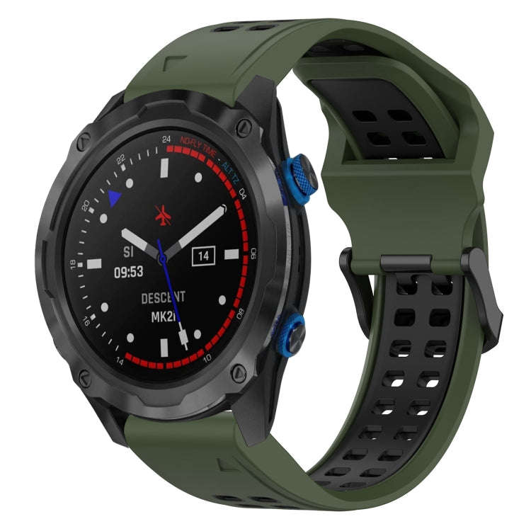 For Garmin Descent MK 2i Two Color Reverse Buckle 26mm Silicone Watch Band(Army Green+Black)