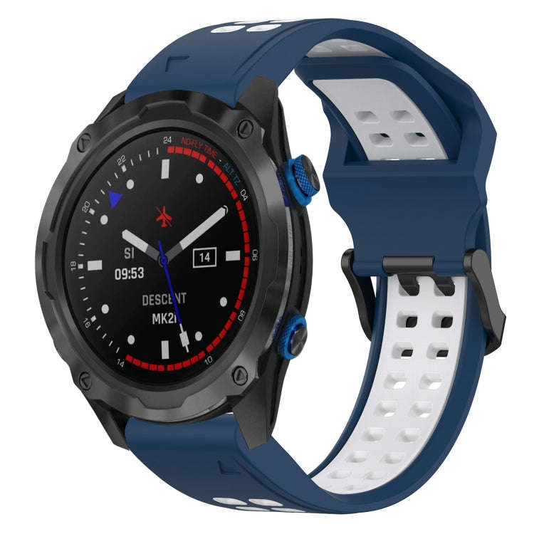 For Garmin Descent MK 2i Two Color Reverse Buckle 26mm Silicone Watch Band(Blue+White)