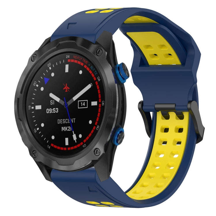 For Garmin Descent MK 2i Two Color Reverse Buckle 26mm Silicone Watch Band(Blue+Yellow)