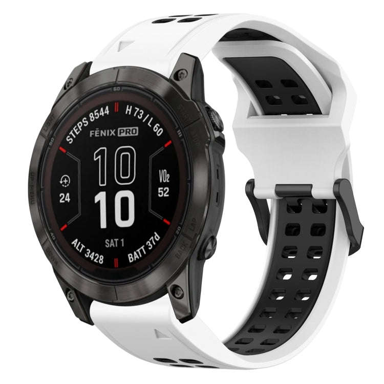 For Garmin Fenix 7S Pro 42mm Two Color Reverse Buckle 20mm Silicone Watch Band(White+Black)